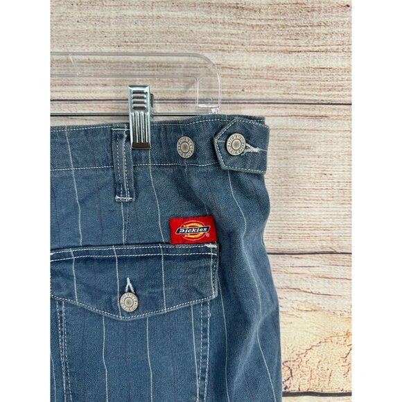 Dickies Hickory Stripe Cargo Jeans Juniors Size 15/32 Blue Medium Wash Denim - Picture 5 of 9